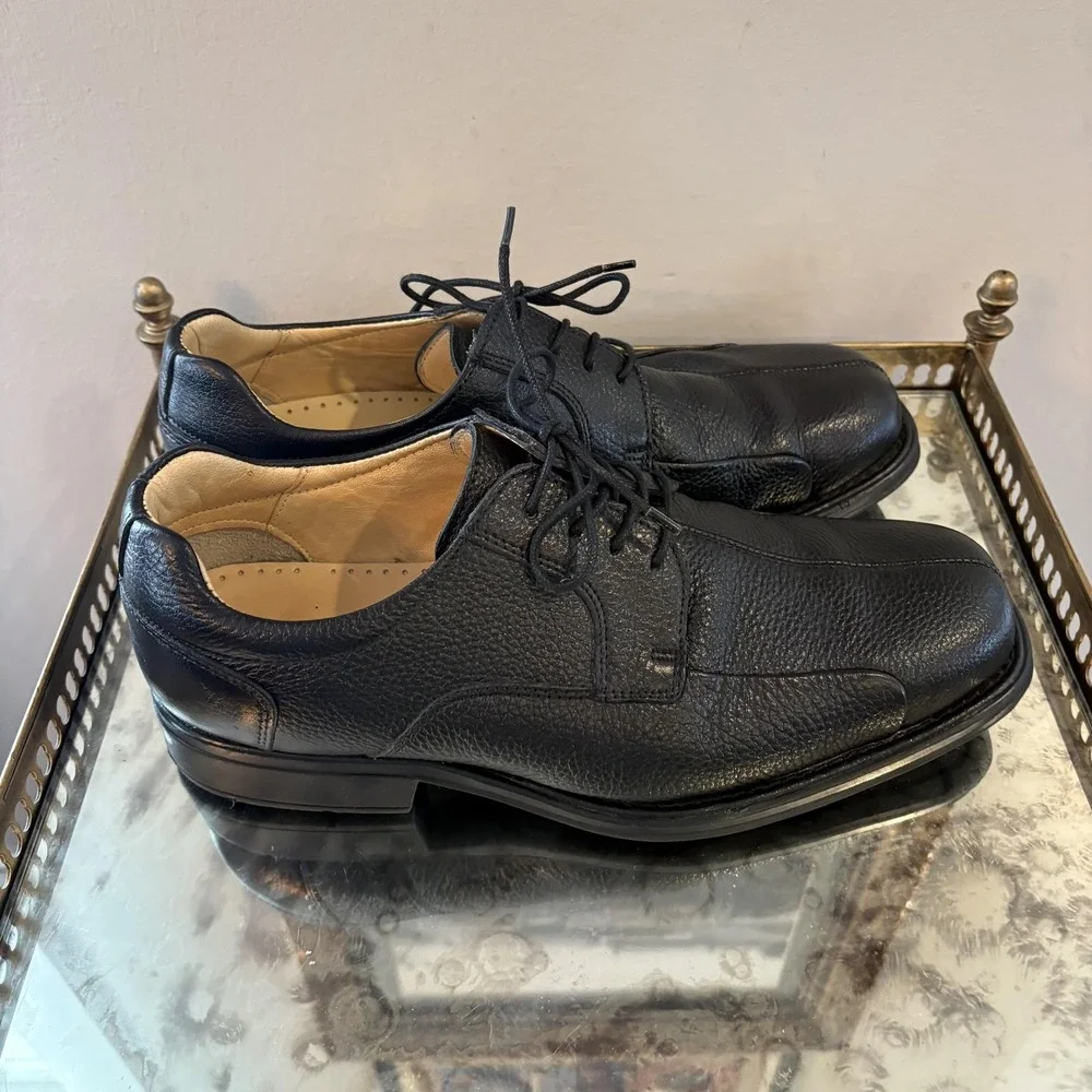 Belvedere Shoes Mens Size 10 Black Bay Bridge Derby EEE‎ Wide Apron Toe Leather